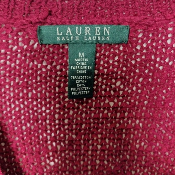 Lauren Ralph Lauren Dark Red Loose Knit Button Front Cardigan - Picture 5 of 5